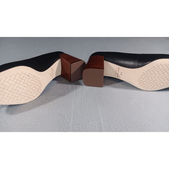 Cole Haan Womens Black Leather Pumps Block Heel Pointed Toe Classic Dress Shoe9B - Picture 4 of 5